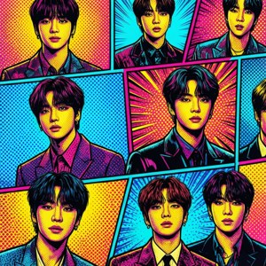 BTS i pop art-tegneseriestil, dristige farger. — Pixel Watch 3 Bakgrunner