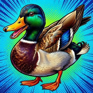 En levende pop art-illustrasjon av en stokkand. — Pixel Watch 5 Bakgrunner