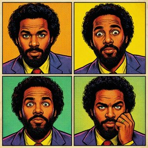 Meer Campbell i en popkunst-tegneseriestil med flere paneler — Pixel Watch 4 Bakgrunner