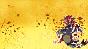 Primal Groudon mot gul abstrakt bakgrunn — Anime skrivebord Bakgrunner