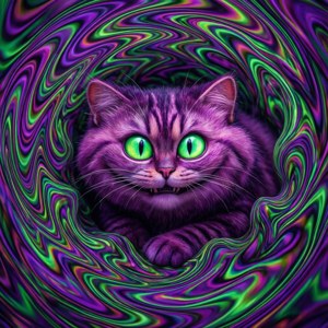 Cheshire-katt i en virvel av psykedeliske farger. — Cheshire Cat Bakgrunner