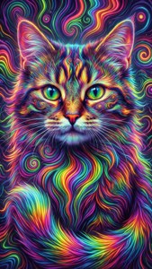 Trippy Cheshire-katt med regnbuestriper og neonsvirler. — iPhone 5 Bakgrunner
