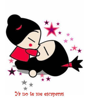 Pucca kysser Garu med et spansk sitat bakgrunnsbilde — Galaxy Z Fold Bakgrunner