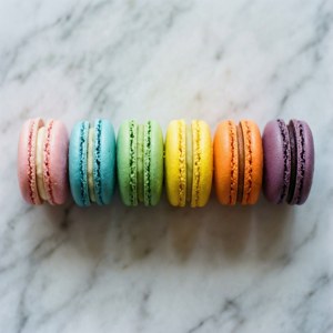 Fargerike makroner arrangert i en regnbuegradient på marmor — Huawei nova Flip Bakgrunner
