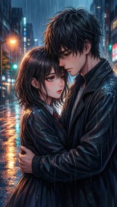 Anime-par som omfavner hverandre i regnet — Anime par GIF Bakgrunner