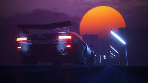 Retro Wave Neon Måne bakgrunnsbilde — Neon måne Bakgrunner