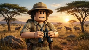 Dra på et safari-eventyr med en Roblox-avatar i savannen. — 1280x720 Bakgrunner