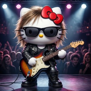 Hello Kitty rocker på scenen med gitaren sin. — Huawei nova Flip S Bakgrunner