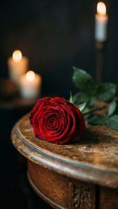 Elegant rød rose på et vintagebord med levende lys. — Kjærlighet estetisk GIF Bakgrunner