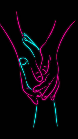 Romantisk hender som holder hender neonkunst — Neon Bakgrunner