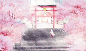 Rosa anime-estetisk Noragami-tempel — Estetisk rosa Bakgrunner