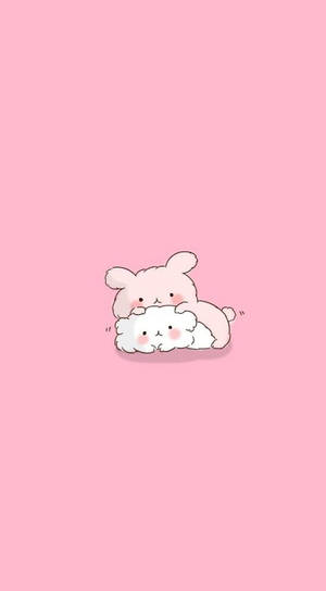 Rosa kawaii-kanin og katt