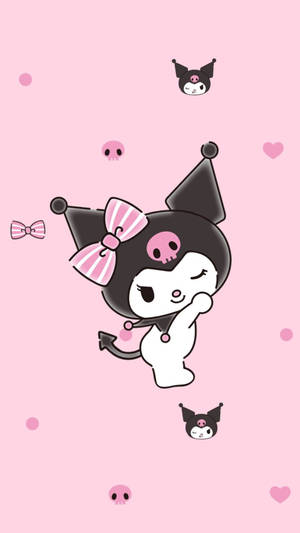 My Melody Kuromi på en rosa bakgrunn
