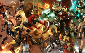 Marvel-superheltkarakterer i én bakgrunn.