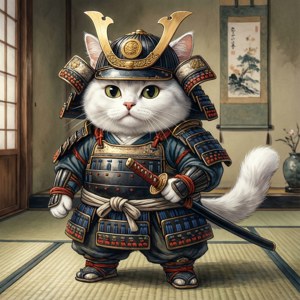 En søt samurai-katt i tradisjonell japansk setting — Animekatt Bakgrunner
