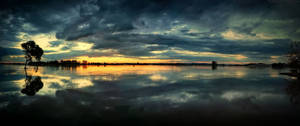 Scenisk skumrings havlandskap bakgrunnsbilde — 3440x1440 Bakgrunner