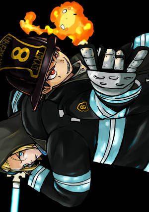 Fire Force Shinra og Arthur med ildkule bakgrunnsbilde — OnePlus Pad 3 Pro Bakgrunner