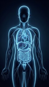 En elegant silhuett av et menneske med glødende immunsystem inni. — iPhone 5 Bakgrunner