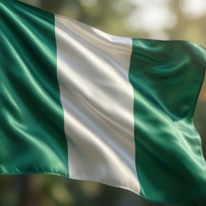Stilisert nigeriansk flagg laget av flytende silke med svak bris. — Pixel Watch 4 Bakgrunner