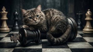 Cheshire-katten som slapper av på en sjakkbrikke i en dramatisk scene. — Cheshire Cat Bakgrunner