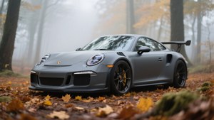 Matt grå Porsche 911 GT3 RS i høstskog
