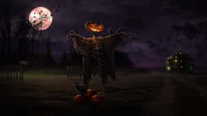 Skremmende profilbilde av fugleskremsel med gresskarhode — Skummel halloween Bakgrunner