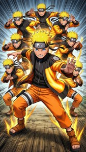Naruto som bruker skyggekloneteknikken.