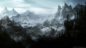 Skyrim snødekte fjell bakgrunnsbilde
