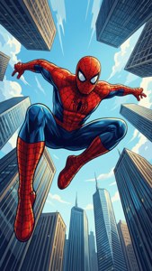 Dynamisk flat vektor av Spiderman som hopper fra en skyskraper — iPhone 6 Bakgrunner