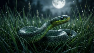 En slange beveger seg gjennom gress under måneskinn. — Slytherin-estetikk Bakgrunner