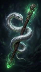 En slange som slynger seg rundt en glødende stav. — Slytherin-estetikk Bakgrunner