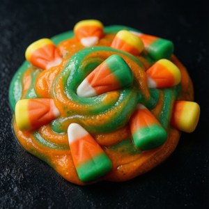 Slim blandet med godterimais skaper et søtt og skummelt Halloween-bakgrunnsbilde. — Pixel Watch 4 Bakgrunner