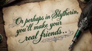 Et pergament med Slytherin-sorteringssitatet. — Slytherin-estetikk Bakgrunner