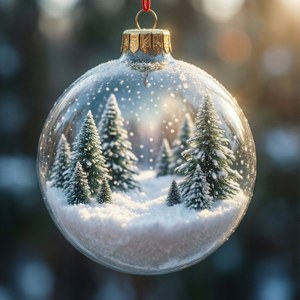 En julekule med et miniatyr snølandskap inni. — Estetisk jul Bakgrunner