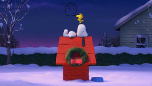 Bakgrunnsbilde av Snoopy julehuskrans — Snoopy jul Bakgrunner
