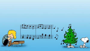 Bakgrunnsbilde med Snoopy julemusikknoter — Snoopy jul Bakgrunner