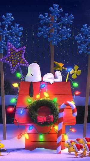 Bakgrunnsbilde med Snoopy julepynt i 3D — Snoopy jul Bakgrunner