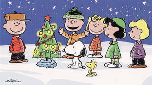 Snoopy Julepyntet Tre Bakgrunnsbilde — Snoopy jul Bakgrunner