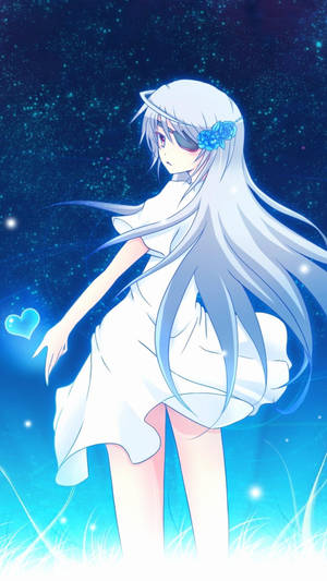 Søt anime PFP blå dame bakgrunnsbilde — Søt animejente Bakgrunner