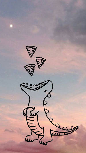 Søt dinosaur som spiser pizza på himmelen — Søt dinosaur Bakgrunner