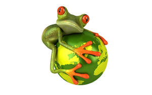 Kawaii-frosk som omfavner en grønn planet  bakgrunnsbilde