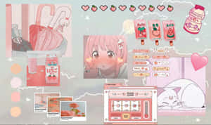 Søt rosa kawaii-bakgrunn med søte figurer og elementer
