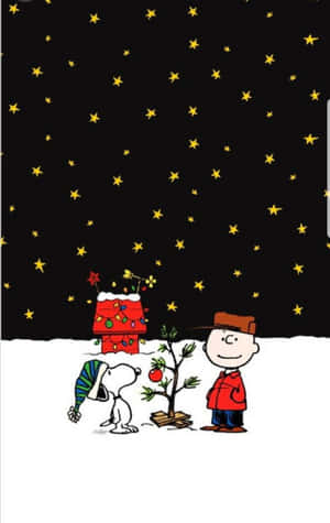 Søt Snoopy-jul med stjerner på mørk kveld — Infinix Xpad 20 Bakgrunner