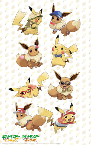 Søte Pikachu og Eevee — Pixel Tablet Bakgrunner