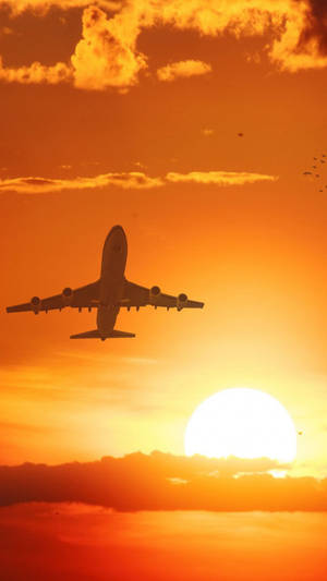 Solnedgangssilhuett av fly Android