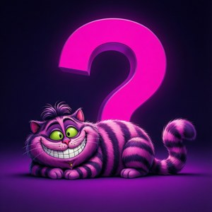 Cheshire Cat med et stort spørsmålstegn i et fargerikt tomrom. — Cheshire Cat Bakgrunner
