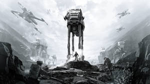 Gråtoner av Star Wars Battlefront spillcover bakgrunnsbilde.