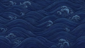Japansk-inspirert mønster med mørkeblå bølger i indigoblått og kongeblått. — Mørkeblå estetisk GIF Bakgrunner