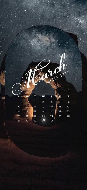 Bakgrunnsbilde med stjerneklar mars 2022-kalender — iPhone 16 Bakgrunner
