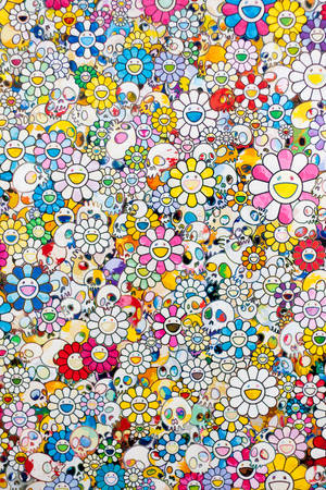 Store smilefjes Takashi Murakami 4K — Xiaomi Pad 9 Pro Max Bakgrunner